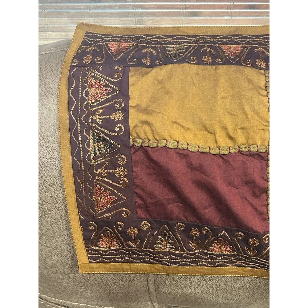 Pier One Raja Table Runner Gold Maroon Indian Patchwork Embroidery 14 X 72